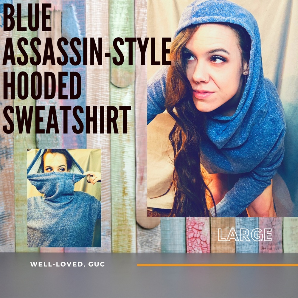 Blue Cowl Neck Sweatshirt, Casual Everyday Wear